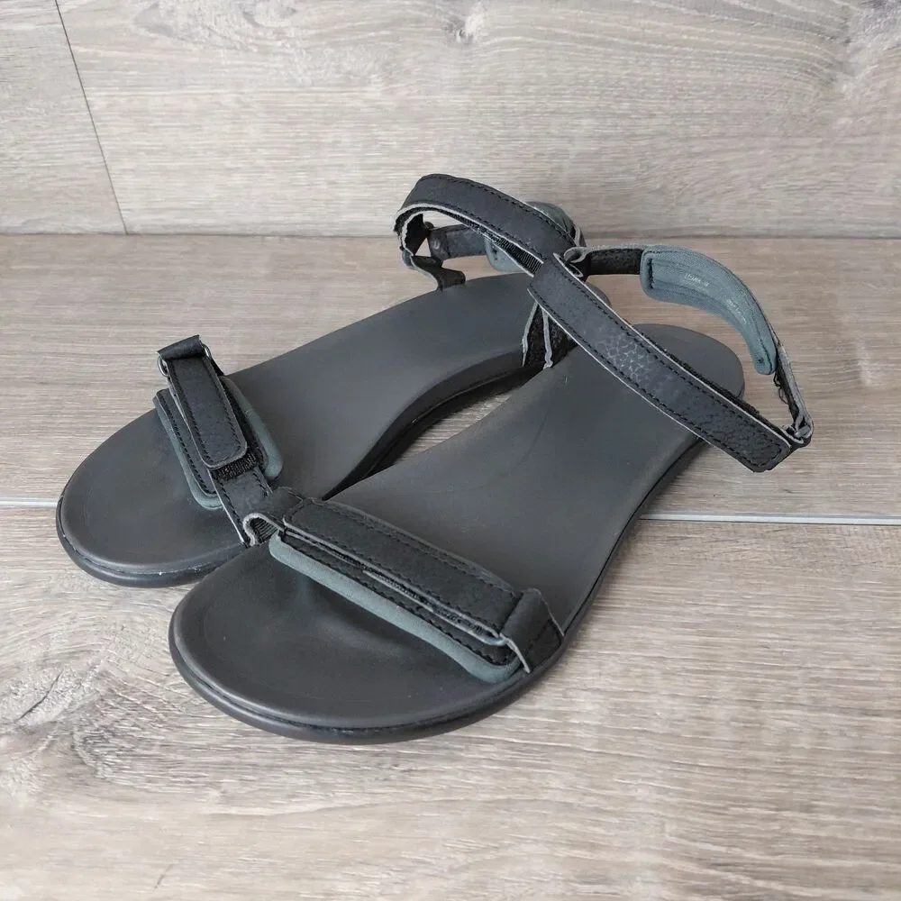 Olukai Sandals Women 9 Black Luana Strappy Adjustable Ankle Slingback Beach Shoe